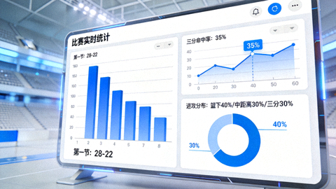 体育数据可视化屏幕上展示比赛统计图表的画面